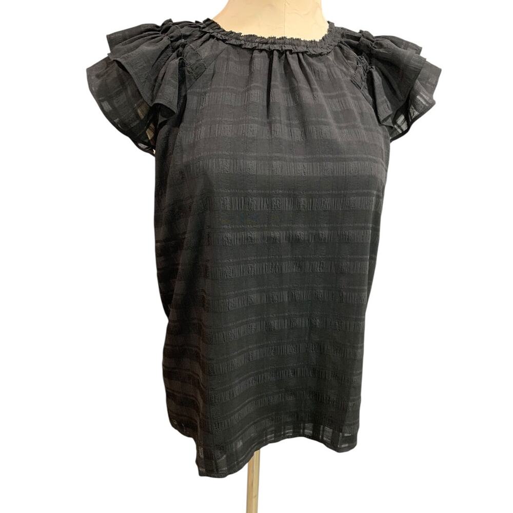 XS Loft Womens‎ Black Short Sleeve Blouse Shirt Lined